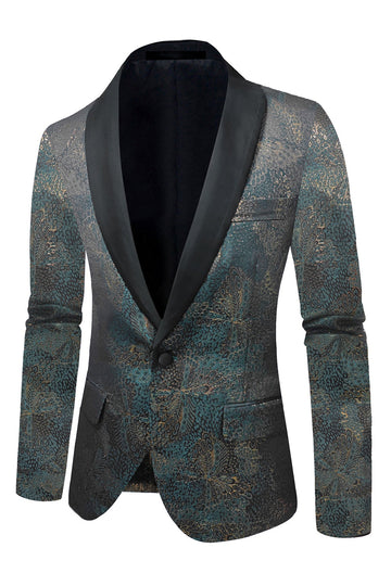 Mørkeblå Jacquard Sjal Revers Mænds Fest Blazer